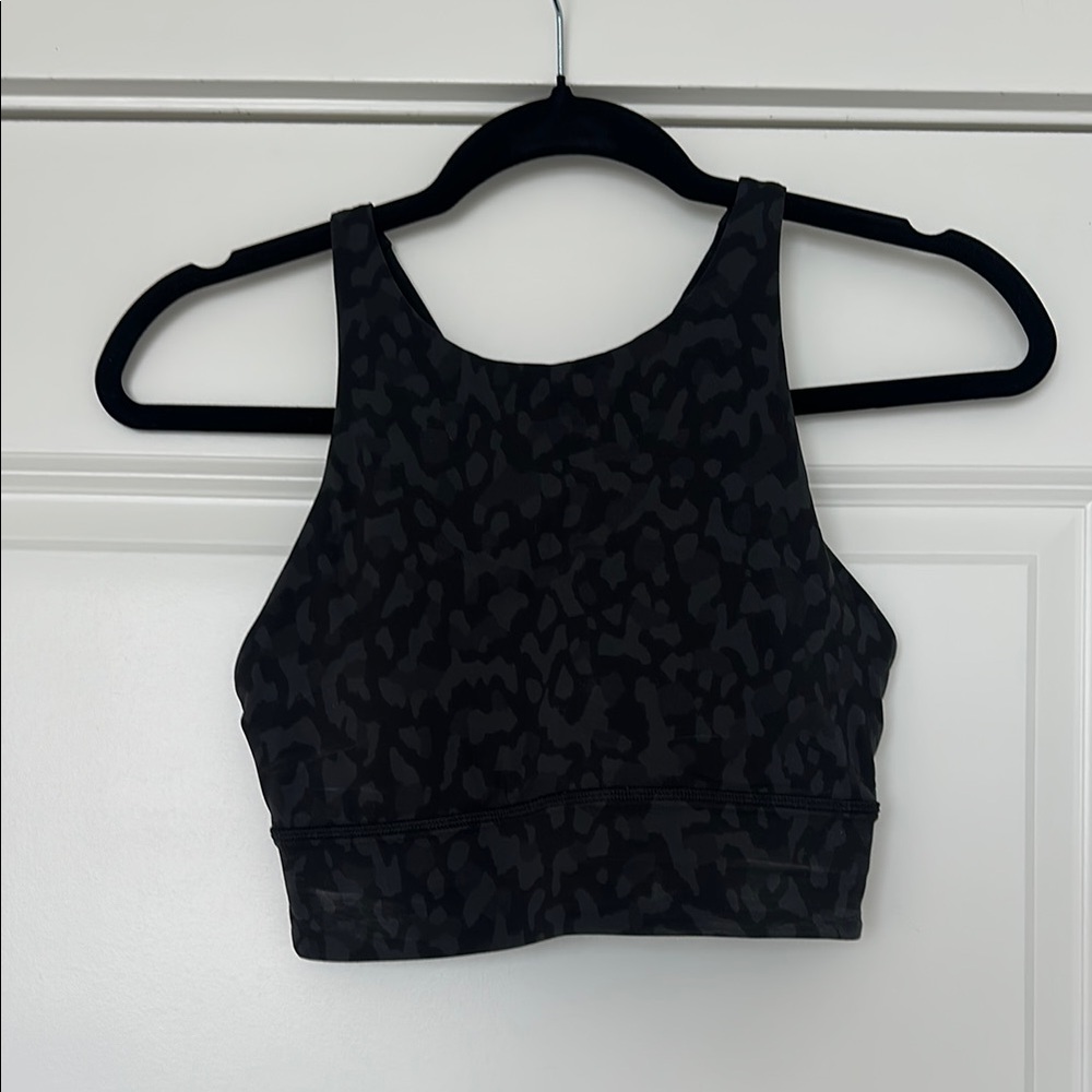 Lululemon Black Leopard Energy Longline Bra Medium Support, B–D Cups (with pads)
